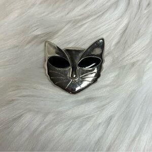 Silver and Black Cat Brooch